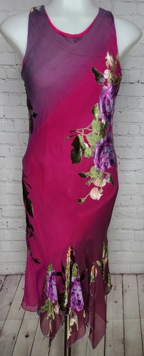Vtg BETSEY JOHNSON Velvet Burnout Girl Silk Pink Purple Ombre floral Dress Sz 14 - Picture 5 of 12