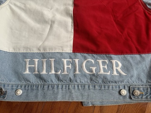 Vintage Tommy Hilfiger Jeans Denim Button-Up Trucker Jacket Size S Big Flag Y2K - Bild 3 von 7