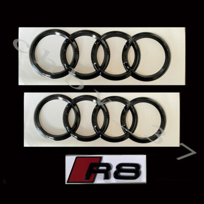 Audi R8 Gloss Black Front Rear Rings Emblem R8 Badge Set OE 3pc 2008 ...