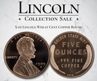 5 oz Lincoln Wheat Cent PENNY .999 FINE Copper Round Golden State Mint IN STOCK!