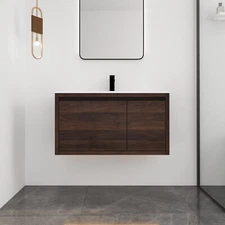 36"Bathroom Vanity Cabinet Wall Mounted Floating Vanity /Sink Basin Walnut Color