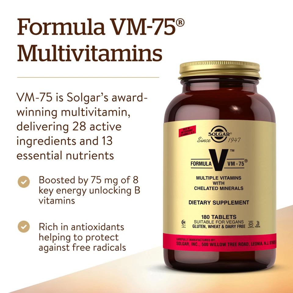 Solgar Formula VM-75 180 Comprimidos, Multivitamínico con Minerales Quelados Foto 3 de 4