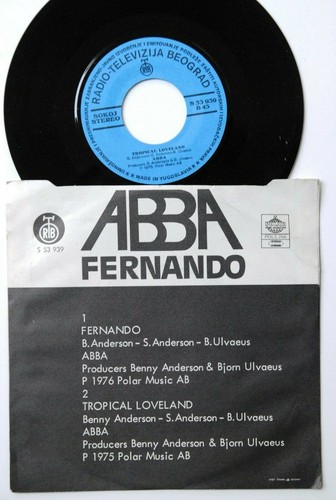 ABBA FERNANDO TROPICAL 1976 UNIQUE LABEL EXYUGO 7“PS N/MINT - Picture 2 of 2