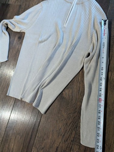 Perry Ellis Mens Cream 1/4 Zip High Neck Ribbed Long Sleeve Sweater LRG Classic - Picture 8 of 12