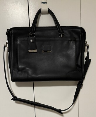 Tumi Astor Regis Black Slim Leather Briefcase Messenger Laptop Bag - 93211D