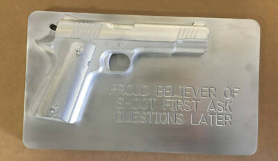 COLT 1911A1 hangun wall plaque man cave/garage 3-D billet 12'' x 7'' Shoot first
