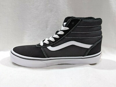 Vans Boy's Ward Black/White Suede/Canvas High Top Skate Shoes-Size