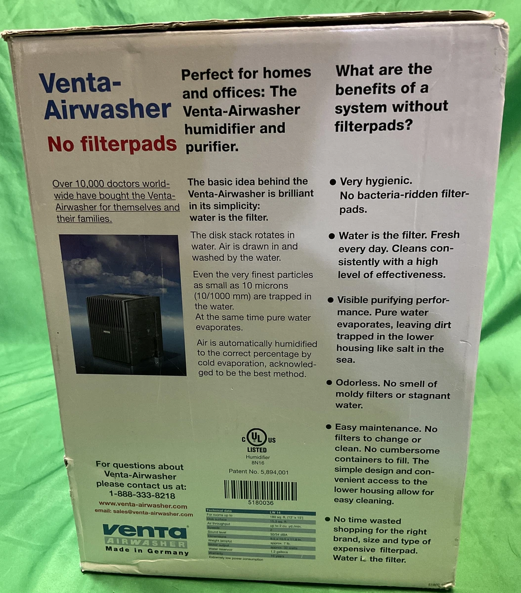 NEW - VENTA AIRWASHER LW14 for room-up to 180 sq.feet. (12” x 15”) white color.