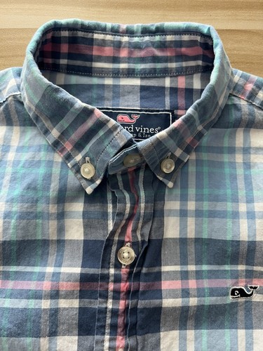 Vineyard Vines Boys Long Sleeve Blue Plaid Whale Shirt Size 6 Button Down Oxford - Picture 7 of 16
