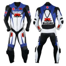 SUZUKI Lederkombi Leder Bikeranzug Rennen Motorrad Lederjacke Hose CE-Anerkannt