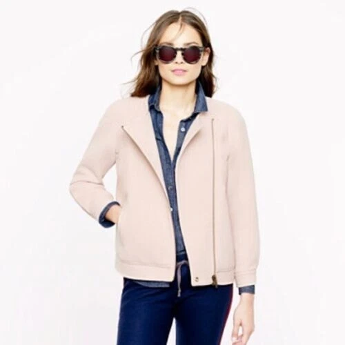 J CREW Double-cloth Motorcycle Jacket Beige Stone Size 6 $298
