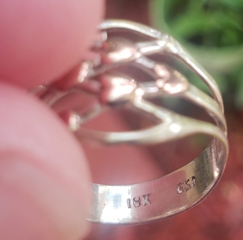 Vintage Sterling Silver 950 with 18K Rose Gold Hearts Ring. Sz 6.25 - Picture 5 of 5