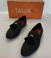 Size 9 Men's Tallia Eduardo TMF7SA001 Black Slip On Round Toe Tassel Loafer Shoe