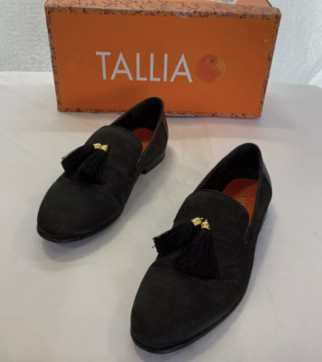 Size 9 Men's Tallia Eduardo TMF7SA001 Black Slip On Round Toe Tassel Loafer Shoe