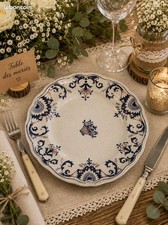 Lot de 4 assiettes anciennes bleu et rouge – faïence