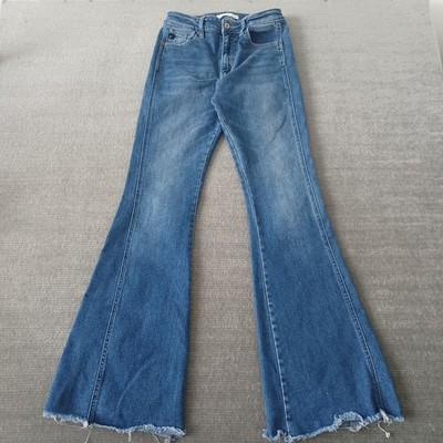 Kancan Annika High Rise Flare Jeans Womens 7/27 Raw Hem Stretch Casual Curvy