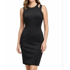 Calvin Klein Sheath Dress Women 6 Black Double Strap Bodycon Modern Classic Chic