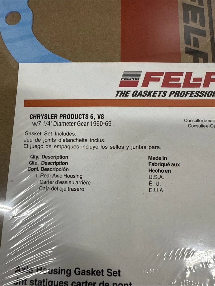 FelPro RDS 12775 Rear Axle Housing Gasket Set Fits 1966-1971 Dodge Charger USA - Image 2 of 3