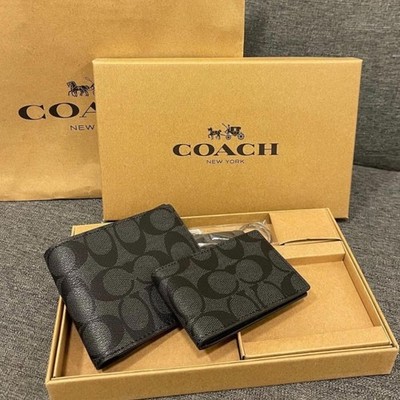 Coach 3 In 1 Signature Leather Men s Wallet F74993 | Charcoal Black   New In Box