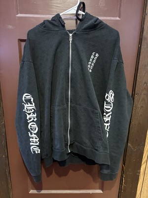 Size XL - Chrome Hearts Vertical Monogram Logo Zip Up Hoodie Black