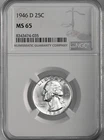 1946-D  25C WASHINGTON SILVER QUARTER "DENVER MINT" NGC MS65 #8343474-035