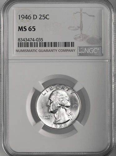 1946-D  25C WASHINGTON SILVER QUARTER "DENVER MINT" NGC MS65 #8343474-035