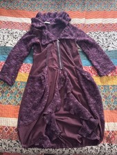 Vintage Zone Bleue Paris Women's Zip Coat Dress Maroon Long Sleeve Size T3