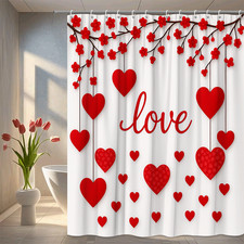 Romantic Red Hearts Shower Curtain for Love and Valentine's Decor