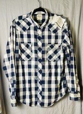 Lucky Brand Shirt Men Blue Pearl Snap Button Western Long Sleeve, VTG, Size L