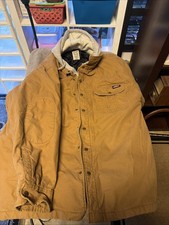 Dickies Jacket Coat Mens 2XL Tan Quilted Hoodie Lined Work Jacket Zip/ Button