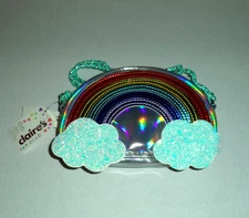 Claire's Club Rainbow & Clouds Holographic Crossbody Bag Purse Wallet Cute