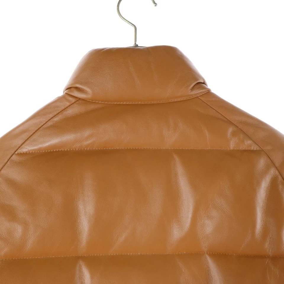 A BATHING APE ABSING LEATHER CLASSIC DOWN JACKET Sheepskin Zip Up Brown Used d26 - Image 4 of 4