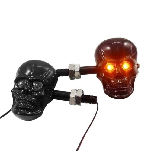 Motorcycle Skull LED Turn Signal Lights Indicators Blinker Amber light Universal Foto 4 de 4