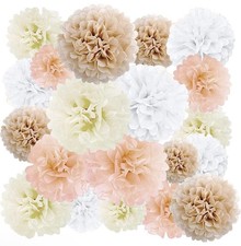 EpiqueOne 20-Piece Tissue Pom Poms Party Kit -  White, Ivory, Beach + Champagne