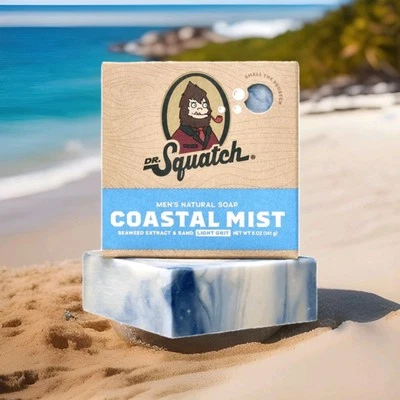 Dr. Squatch Soap – COASTAL MIST - 100% Natural - plus FREE WOODEN SOAP SAVER