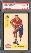 1958-59 PARKHURST #8 DICKIE MOORE PSA 8 CANADIENS HOF
