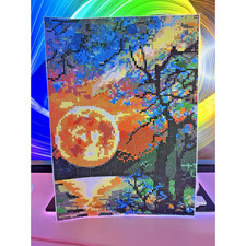 Diamond Painting Finished Completed 3D Wall Art Tree Moon Sunset Water 9x13