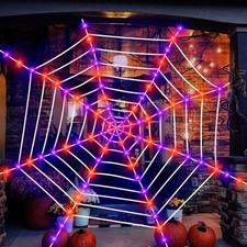 Giant Lighted Spider Web Decoration - 12 Ft Outdoor/Indoor Purple  Orange