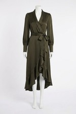 Zimmermann Silk Wrap Midi Dress Dark Green