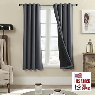  100% Blackout 340 GSM Curtain 2 Panels, Heat 52''W x 63''L (Pack of 2) Dark Grey