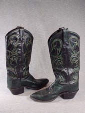 Dan Post Teju Lizard Cowboy Western Boots Women's 5 M Black Green Made In USA