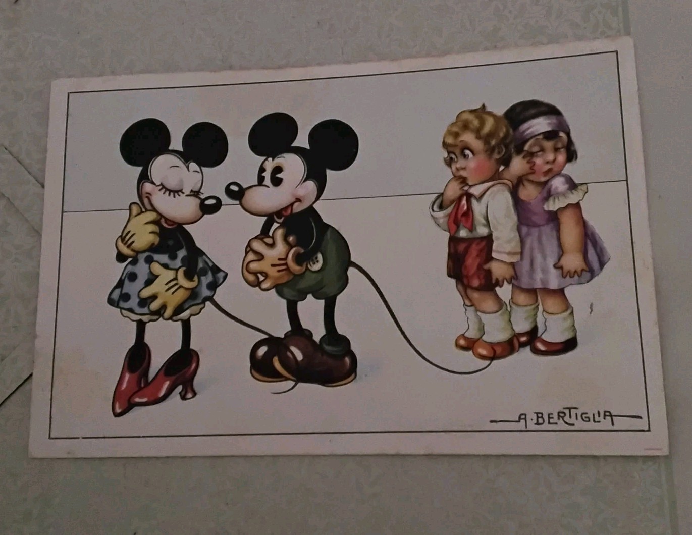 Bertiglia Rara Cartolina 1932 Walt Disney Topolino Minnie Scritta/Non Viaggiata