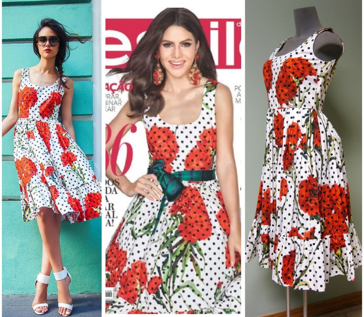 DOLCE & GABBANA★DRESS CARNATION POLKA DOT PRINT FRINGE Dolce & Gabbana AUTH Carnation Floral Polka Dot Poplin