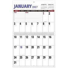 2027 Calendar - 2027 Wall Jan 2027 - Dec 2027, 14.7'' x large, White