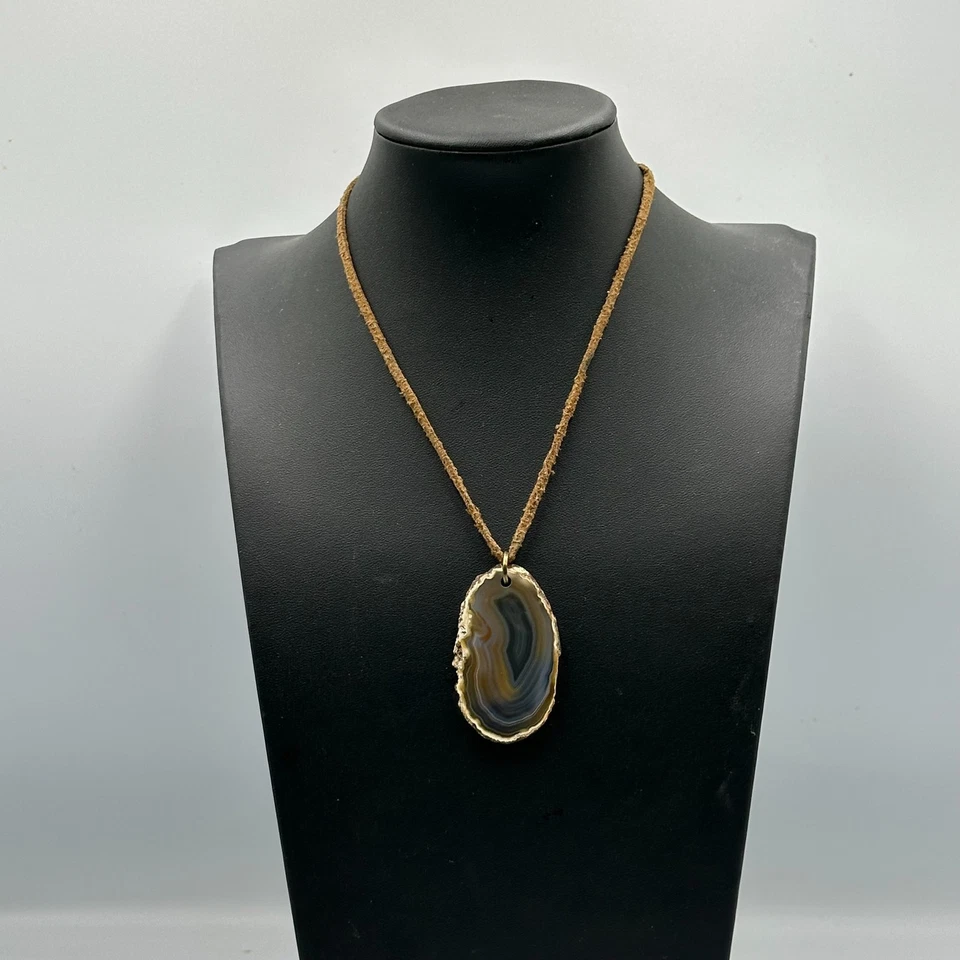 Collar Robert Rose Marrón Ágata Rebanada Colgante Cuero Cordón Piedras Preciosas Boho Foto 2 de 4