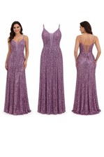 Lilac Purple Lined Sequin Maxi High Slit Dress Corset Style Back 5/6 Hoco/prom