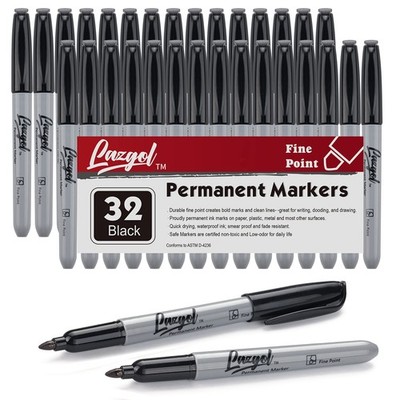Permanent Markers Bulk, 32 Pack Black Permanent Marker Set, Fine Tip, Waterpr...