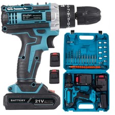 Cordless Hammer Drill Set Electric Impact Driver Screwdriver with 2 Battery B2