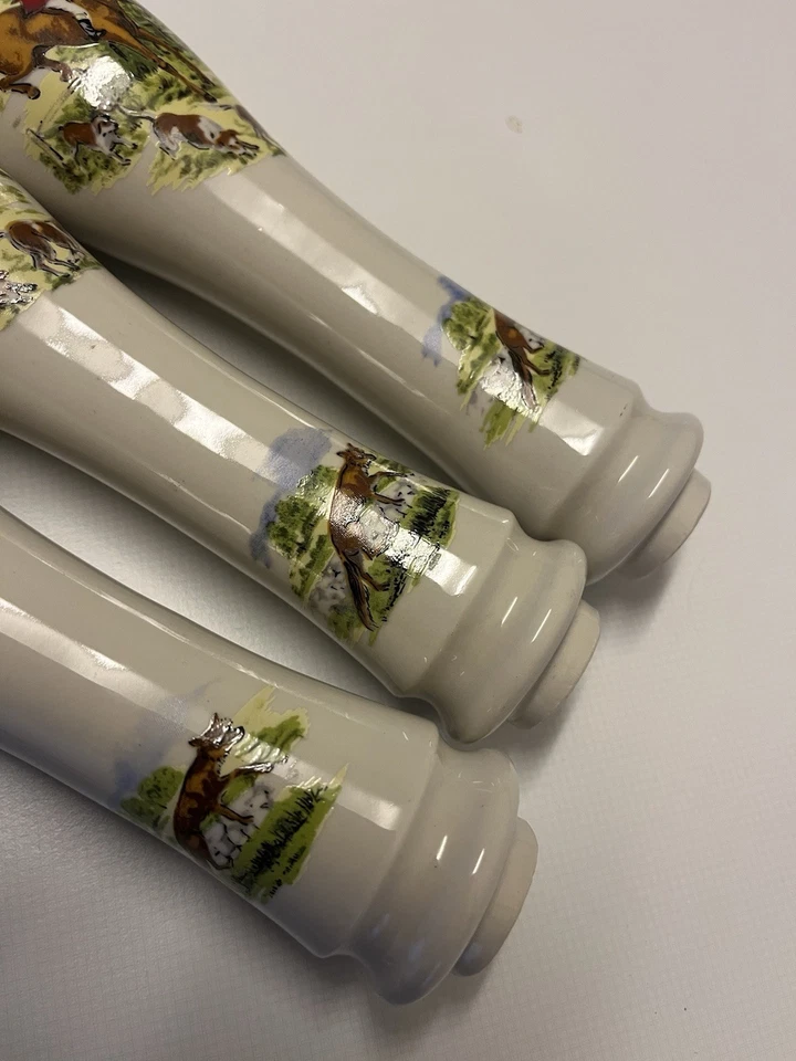 Vintage Ceramic Cask Ale Beer Pump Handle Hunting Scene Set Of Three 3 - Image 3 of 4