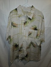 Tommy Bahama Men's Beige 100 Silk Palm Fern Shirt Button-Down Pocket Size XL